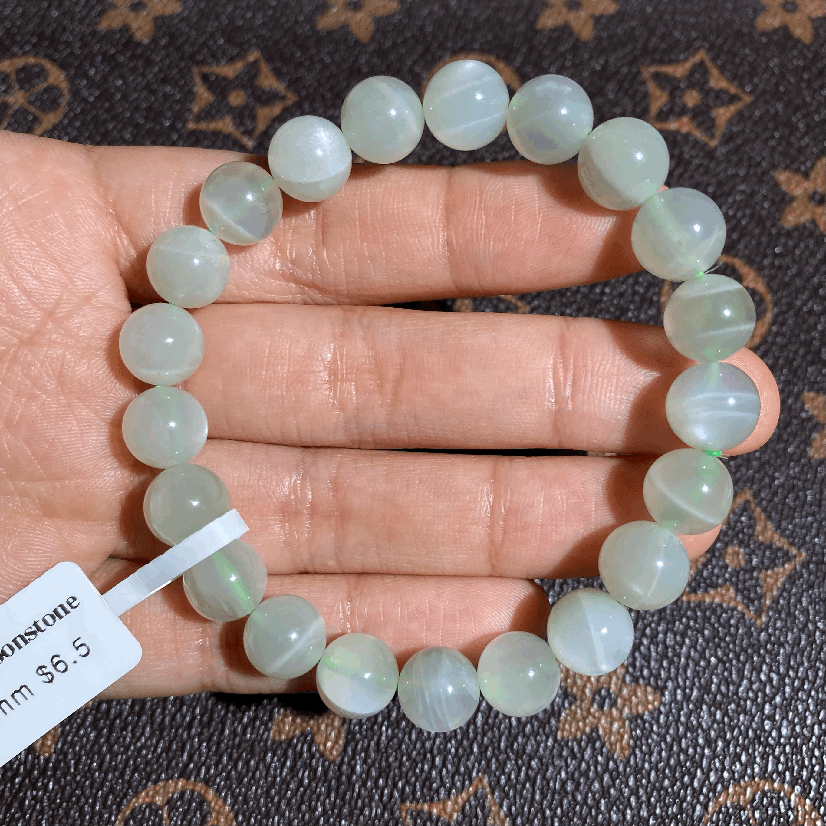 Green moonstone bracelet 9.5mm $6.5
