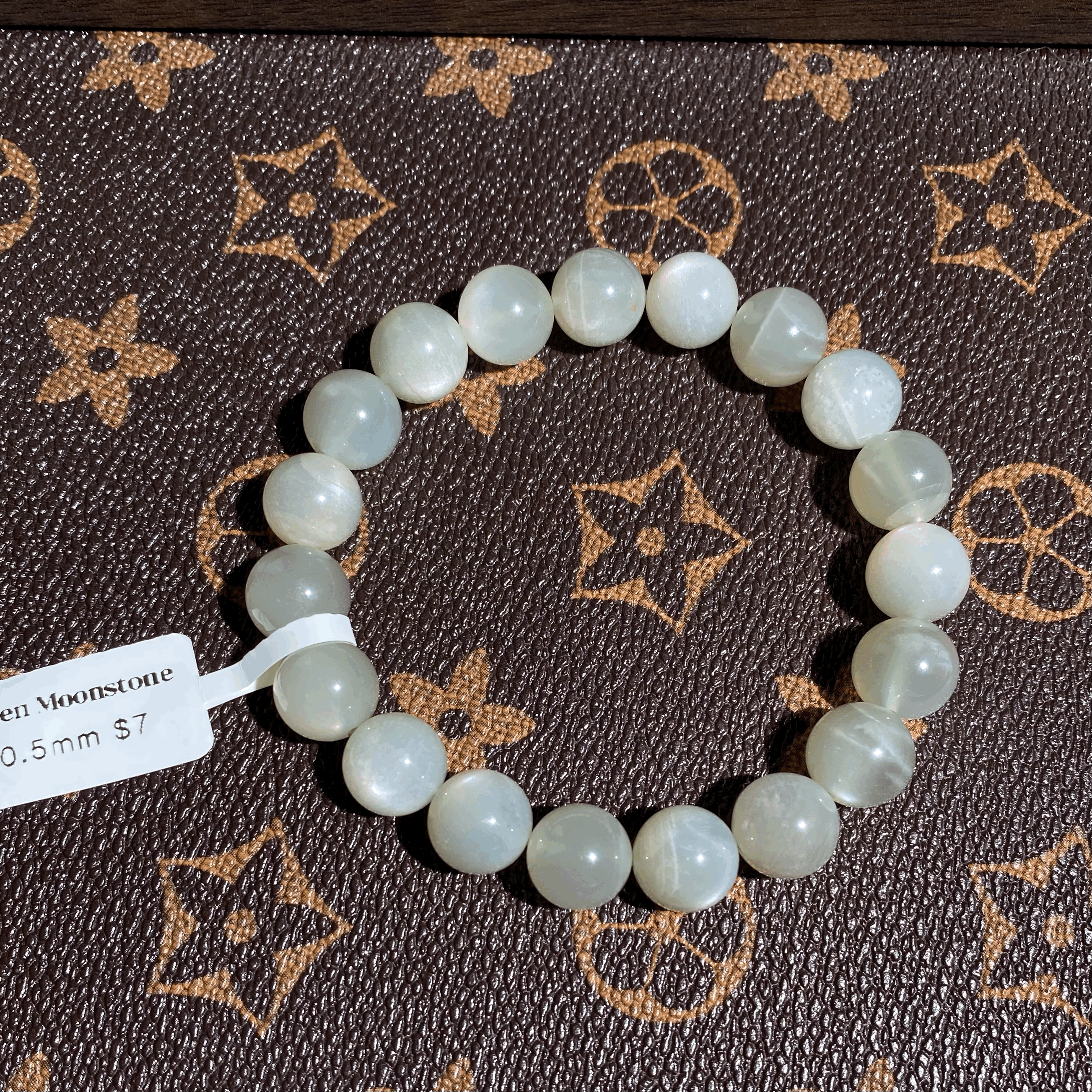 Green moonstone bracelet 10.5mm $7