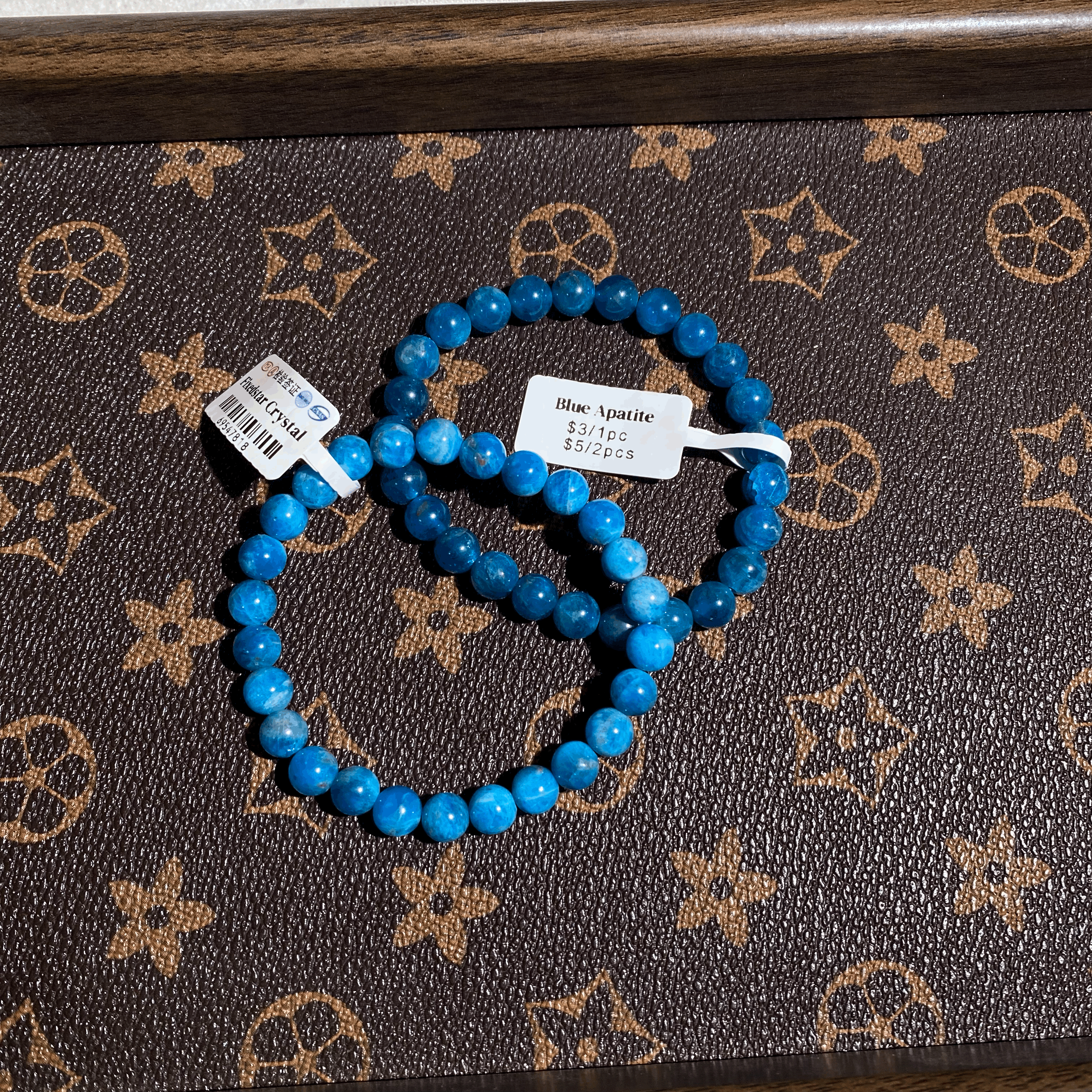 Blue apatite bracelet 7mm+ $3