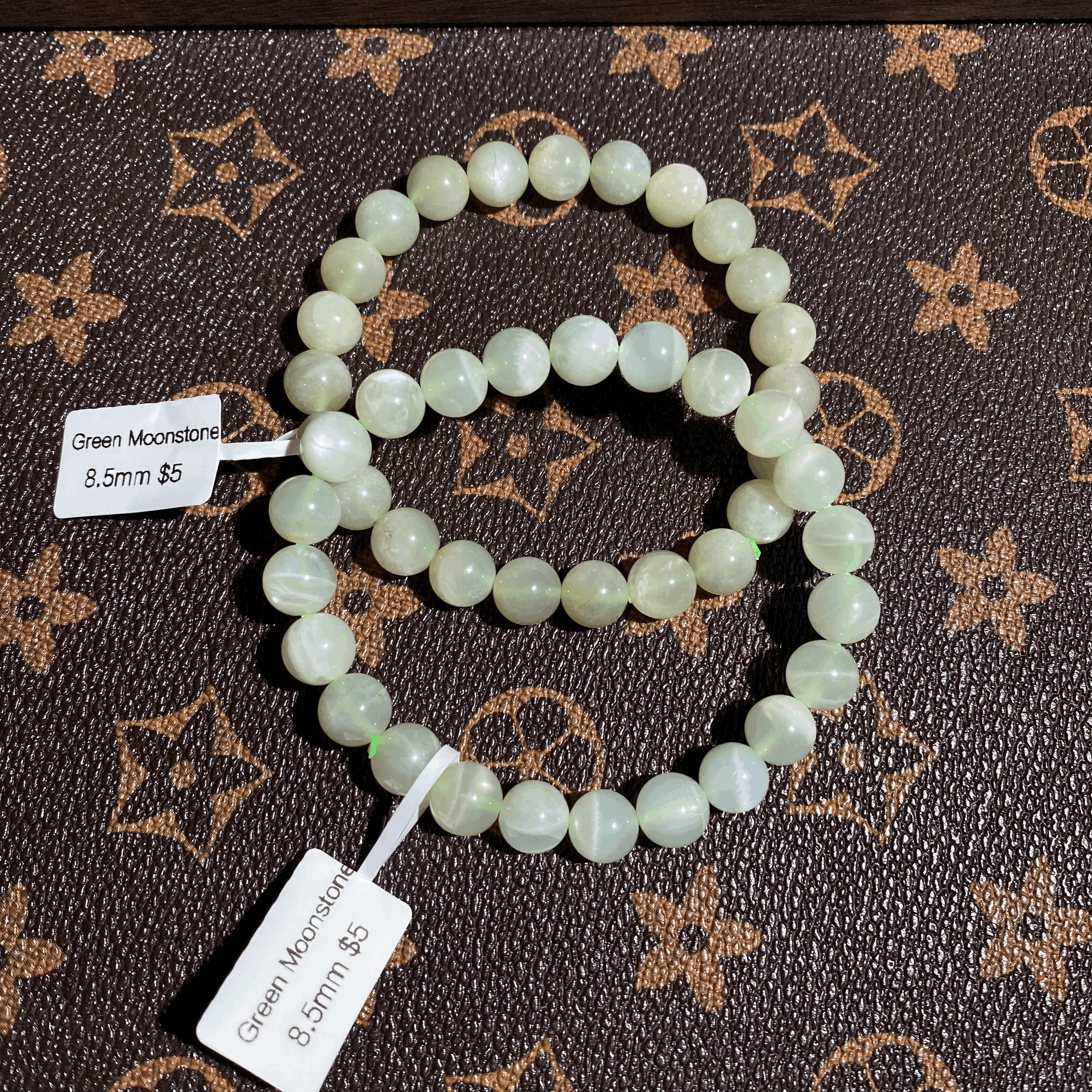 green moonstone bracelet 8.5mm $5