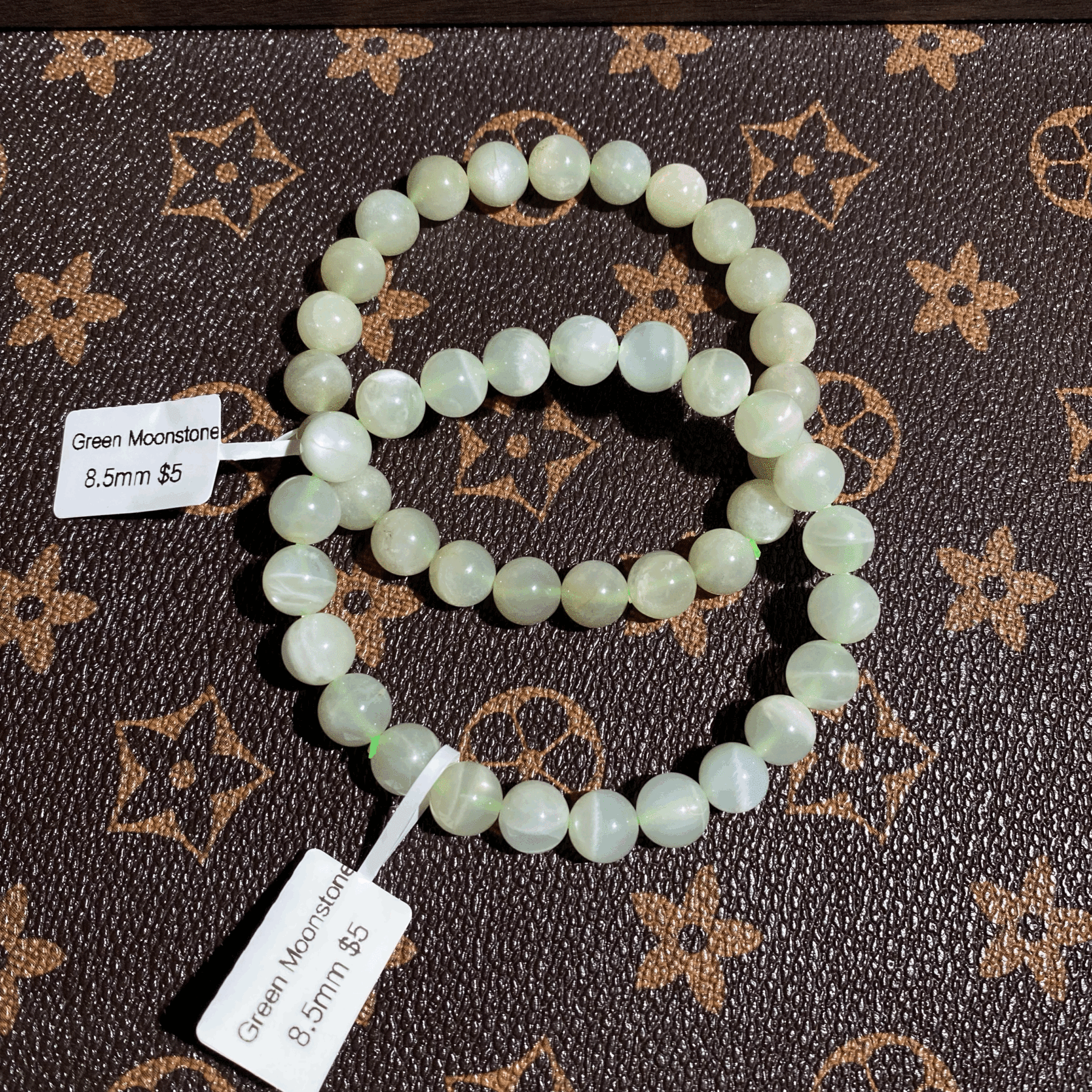 green moonstone bracelet 8.5mm $5