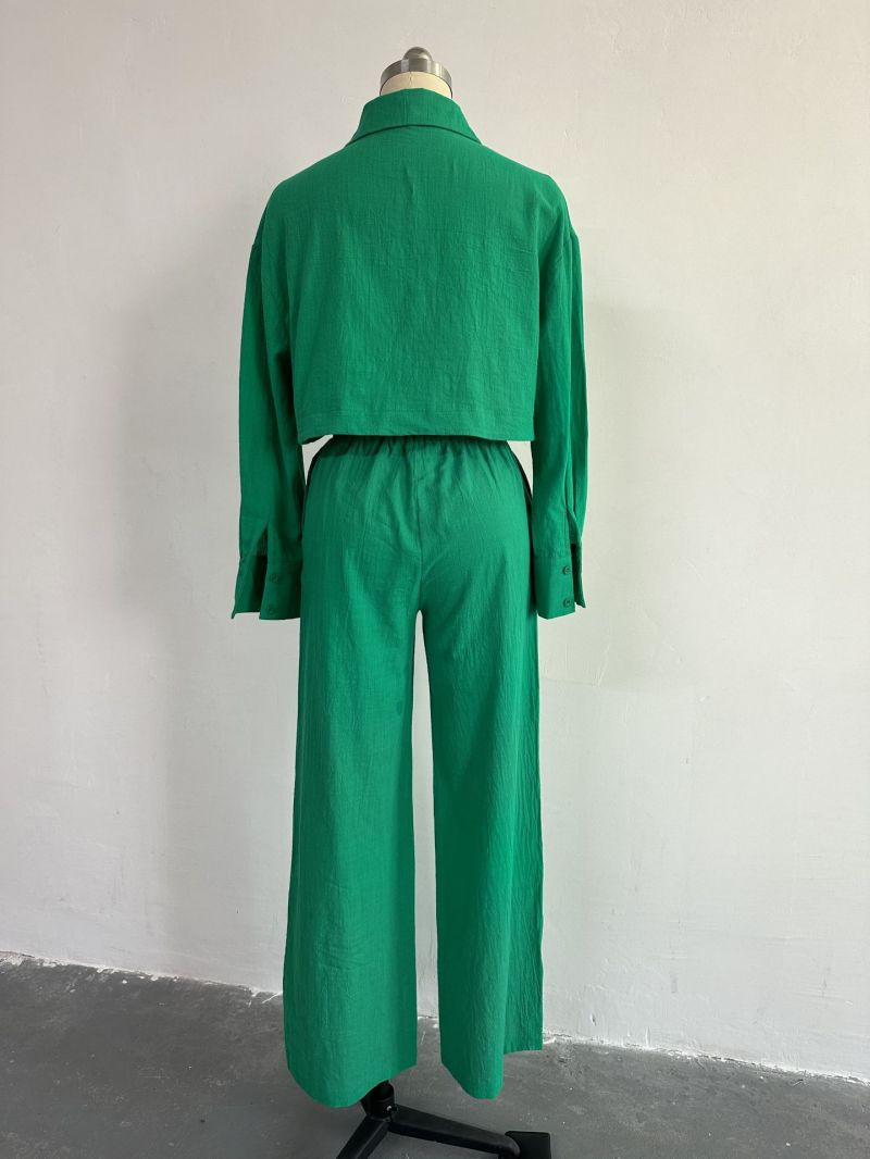 Nová jednoduchá jednobarevná košile, široké rovné kalhoty, neformální oblek