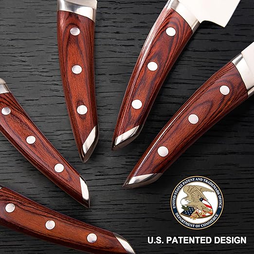 Sada japonských kuchařských nožů Brewin CHEFILOSOPHI, 5 ks, elegantní červená rukojeť z pakkawoodu, ergonomický design, profesionální ultra ostré kuchyňské nože na vaření z nerezové oceli s vysokým obsahem uhlíku