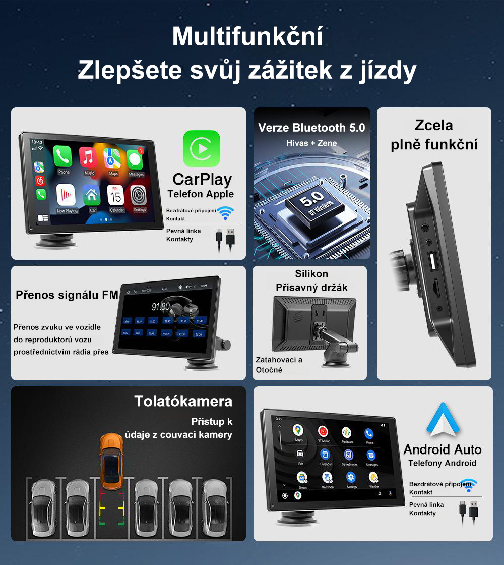 Stažitelné audio a video systémy do auta