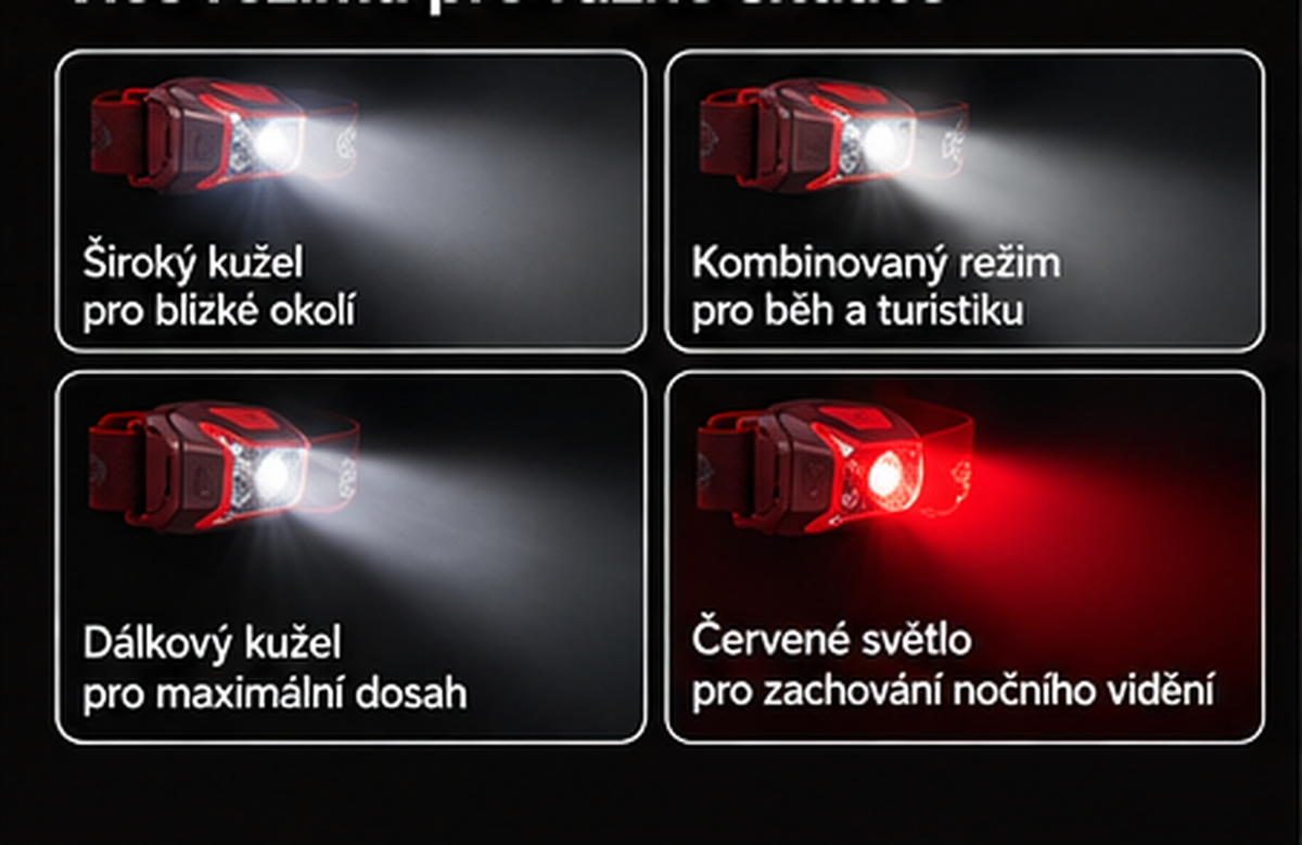 Přehled b&iacute;l&eacute;ho a červen&eacute;ho světla čelovky