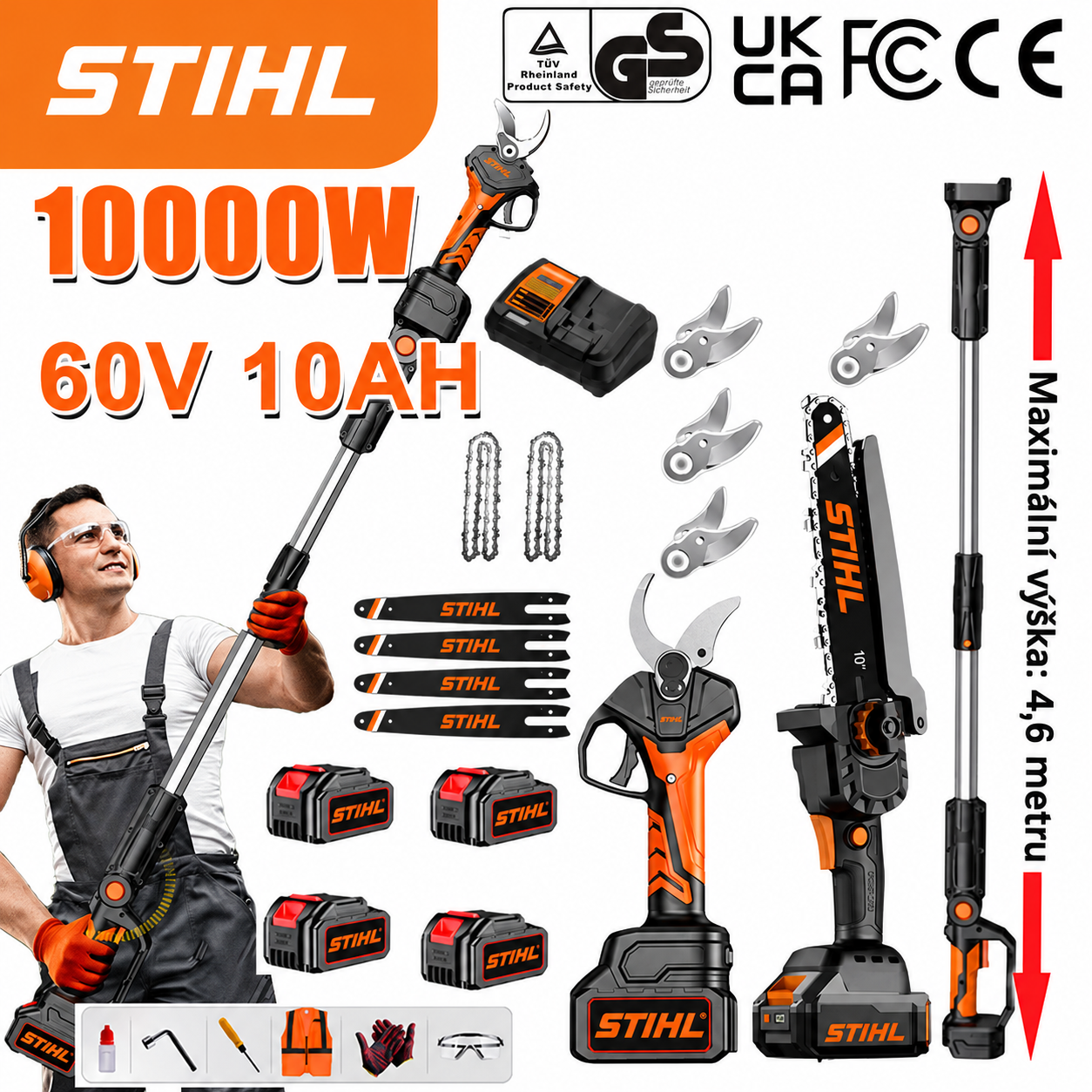 STIHL® Sada aku bezuhlíkové řetězové pily a aku zahradních nůžek – Profesionální výkon, snadný řez bez námahy