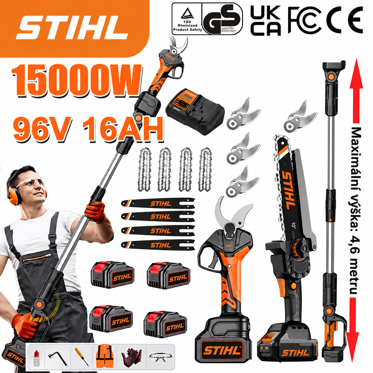 STIHL® Sada aku bezuhlíkové řetězové pily a aku zahradních nůžek – Profesionální výkon, snadný řez bez námahy