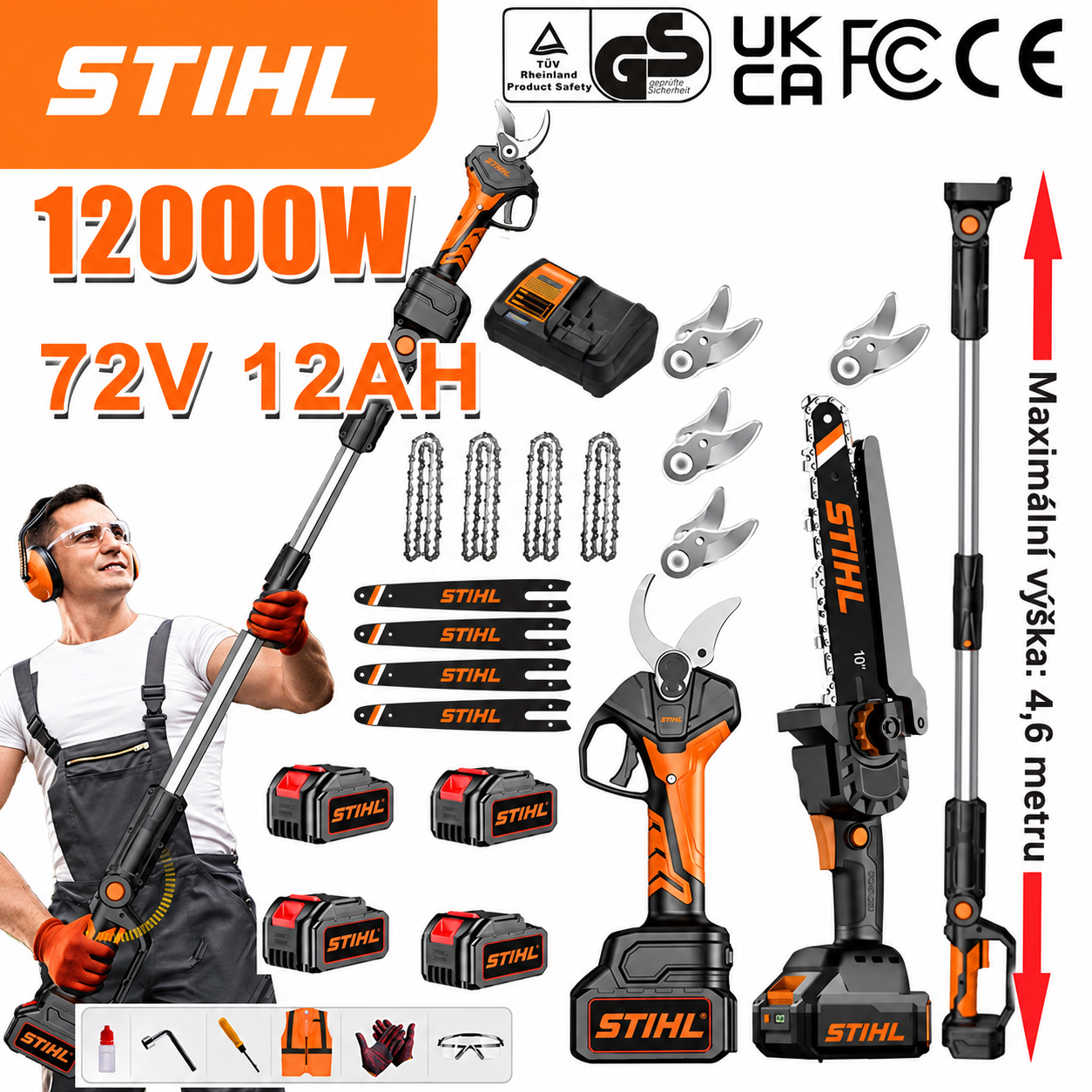 STIHL® Sada aku bezuhlíkové řetězové pily a aku zahradních nůžek – Profesionální výkon, snadný řez bez námahy