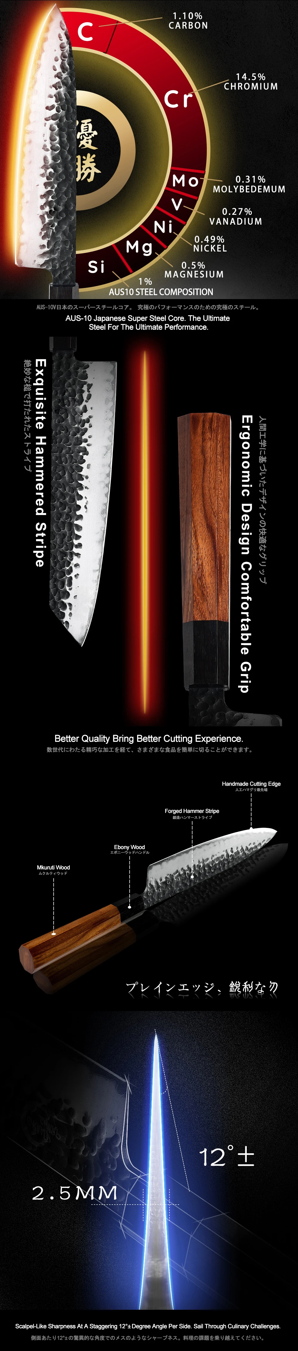 5pcs Handmade Kitchen Knives Set 3 Layers Japanese AUS-10 Steel Chef Knives Set Santoku Nakiri Slicing ECO Friendly Cooking Tool
