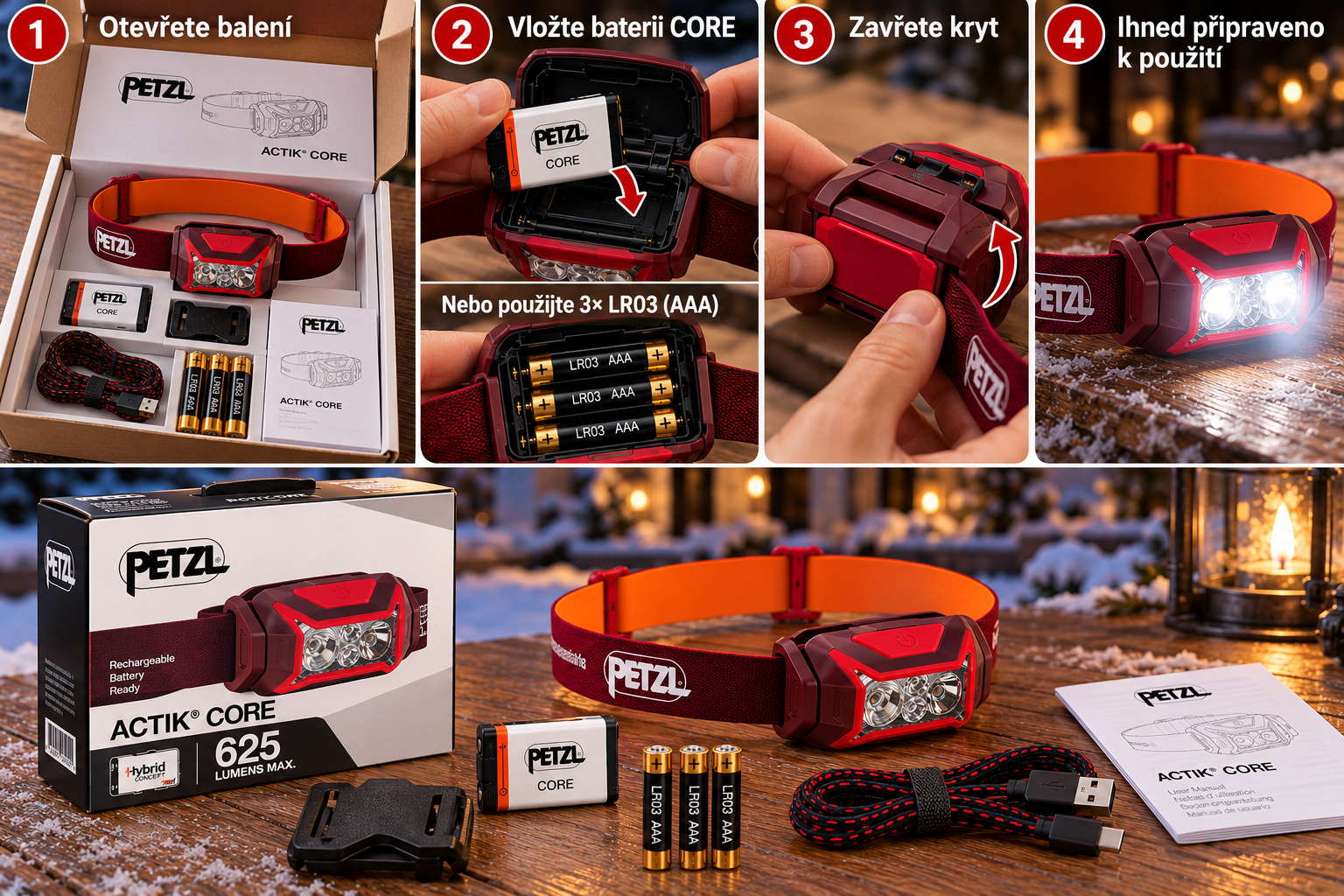 Dobíjecí čelovka PETZL ACTIK CORE 625 lm – Dokonalý praktický dárek pod stromeček
