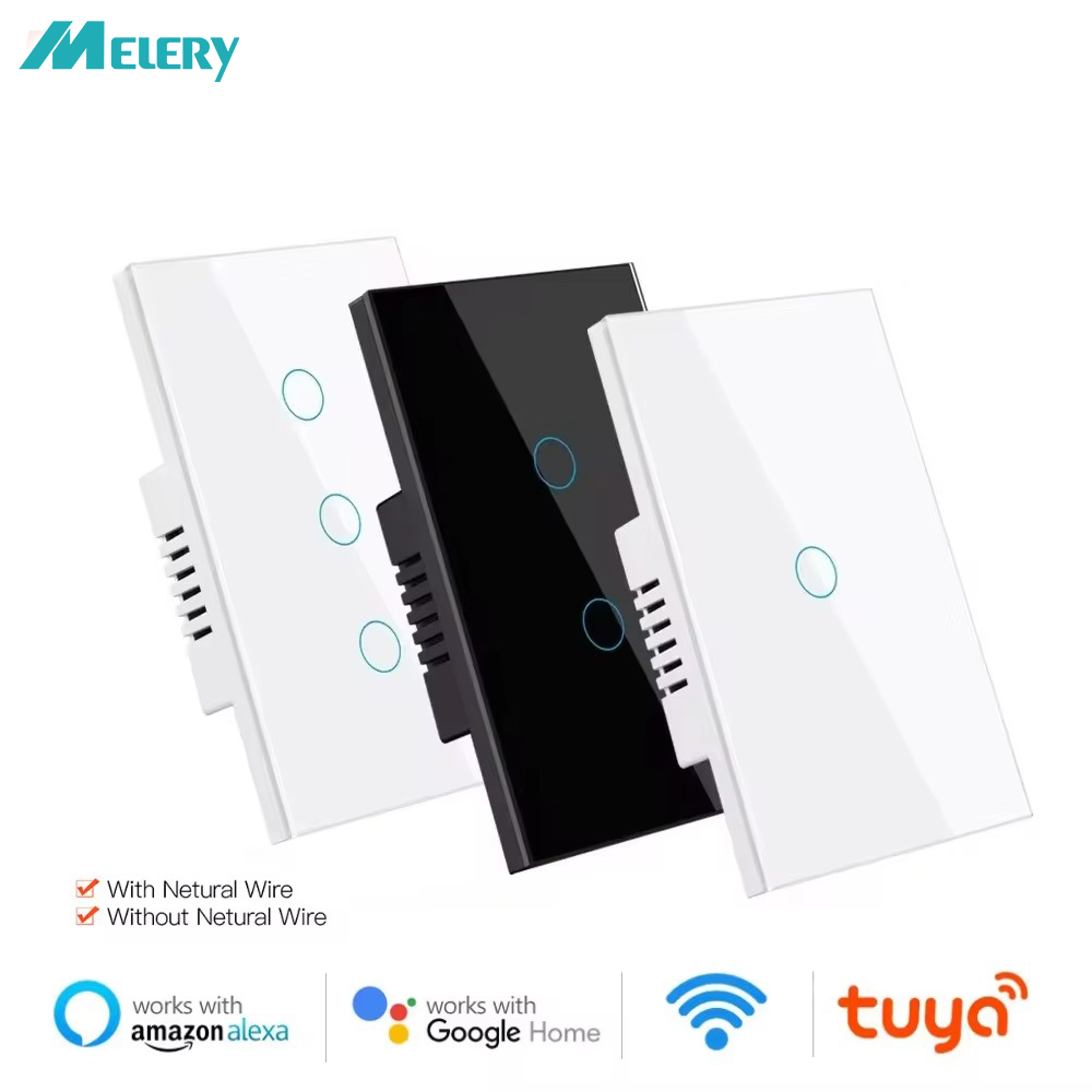 Melery Light Switch Smart WiFi Tuya Touch Sensor Glass Panel with/without Neutral Wire US,by Alexa Google Home 1/2/3/4 Gang-Melery