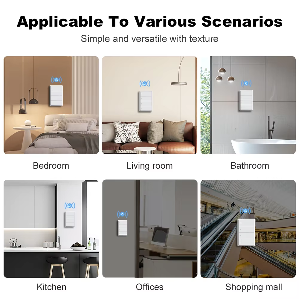 Melery Matter WiFi Smart Wall Light Switch 1 2 3 4 Gangs with Neutral Wire Push Physical Light Switches work with Homekit App-Melery