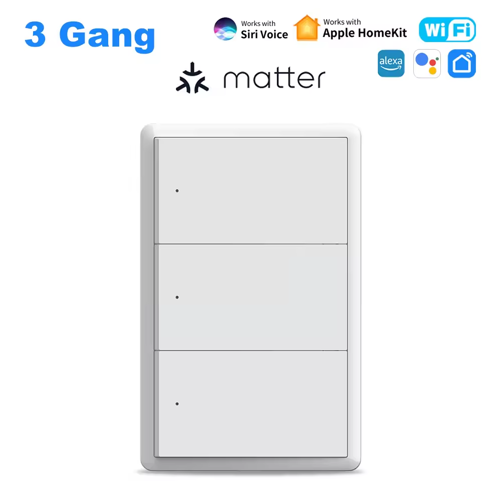 Melery Matter WiFi Smart Wall Light Switch 1 2 3 4 Gangs with Neutral Wire Push Physical Light Switches work with Homekit App-Melery