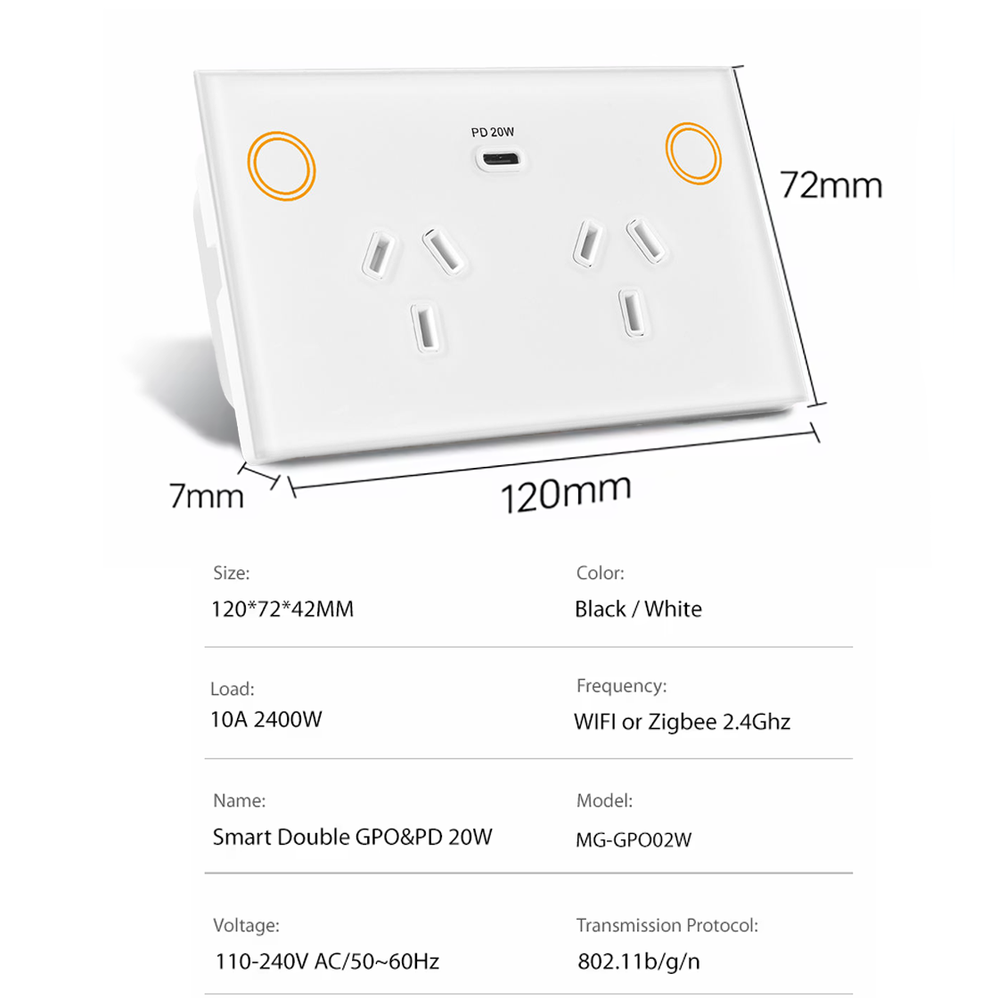 Melery Smart Wifi AU Argentina SAA Certificate Double Wall Socket Wireless Power Point Glass Panel Remote by Alexa Google Home Assistant-Melery