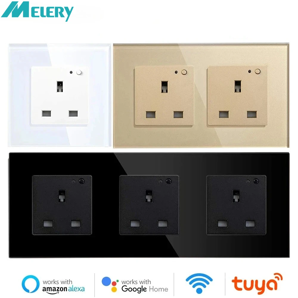 WiFi Smart Wall Sockets UK Electric Plug Mounted Outlets 13A App Remote Voice Control Timer by Tuya Smartlife Alexa Google Home-Melery