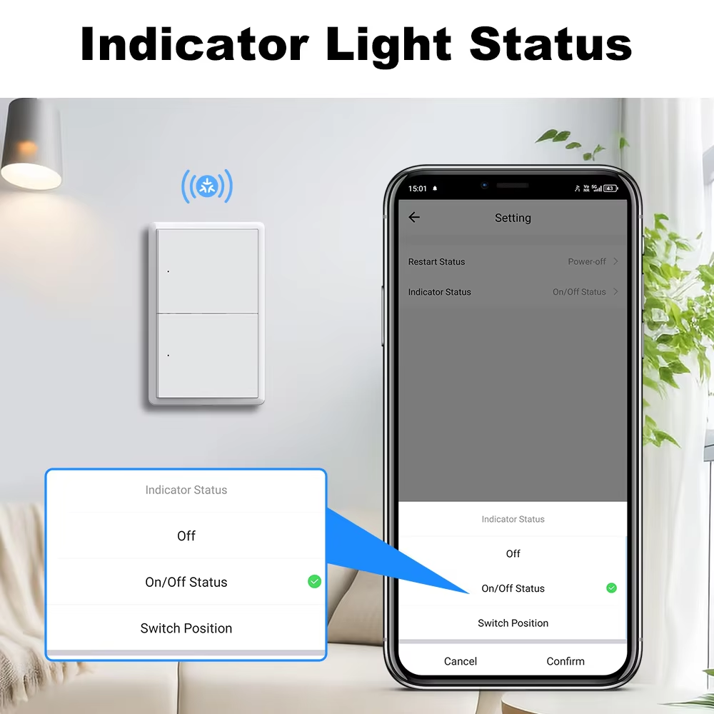 Melery Matter WiFi Smart Wall Light Switch 1 2 3 4 Gangs with Neutral Wire Push Physical Light Switches work with Homekit App-Melery