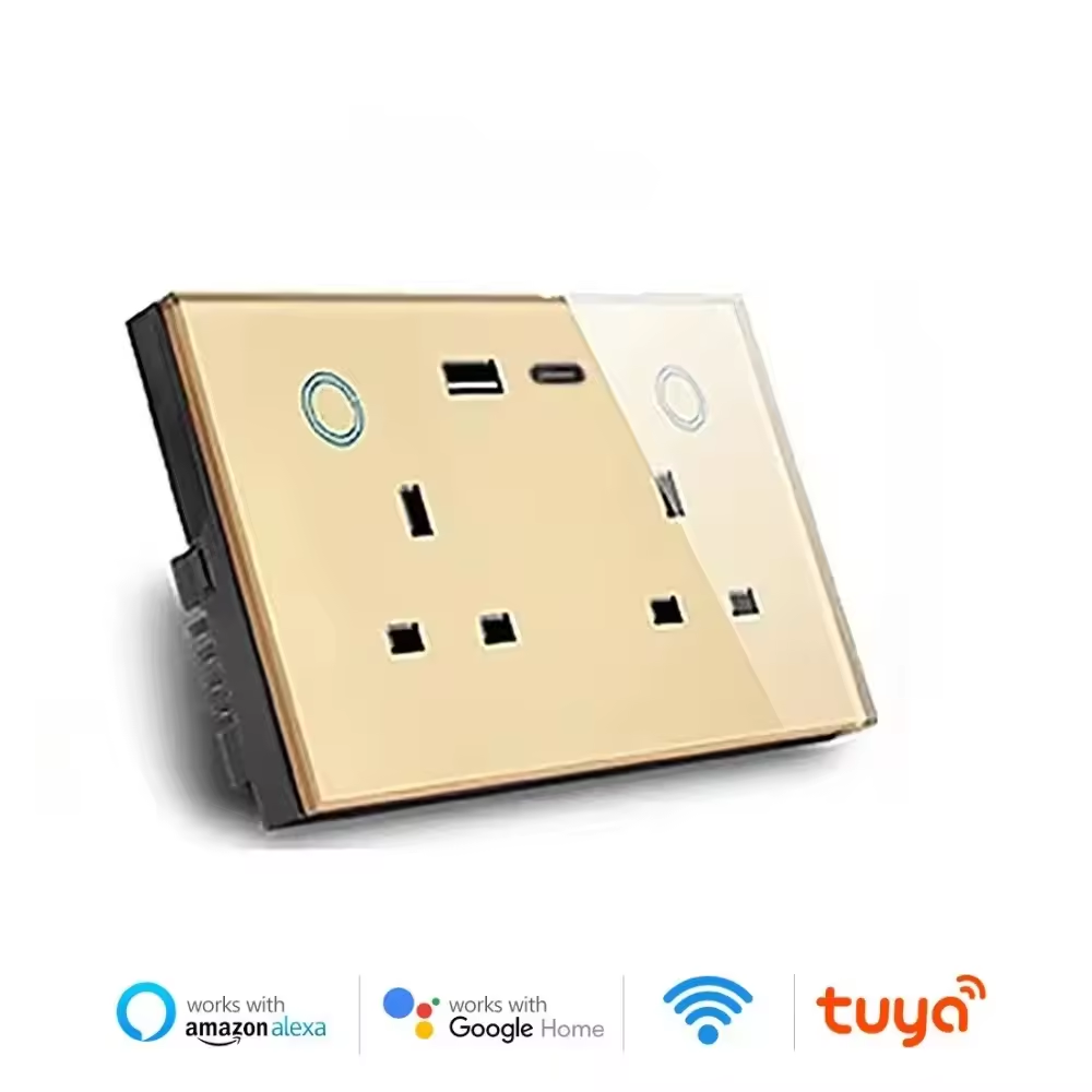 Melery  Smart WiFi Dual UK Socket Intelligent USB Type-C Touch Control Switch,Voice Controls Compatible with Alexa Google Home