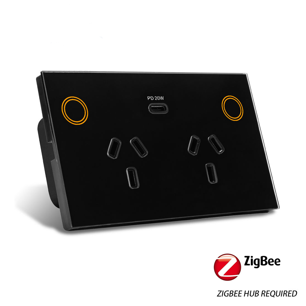 Melery Smart Zigbee AU Argentina SAA Certificate Double Wall Socket Wireless Power Point Glass Panel Remote by Alexa Google Home Assistant Hub Required-Melery