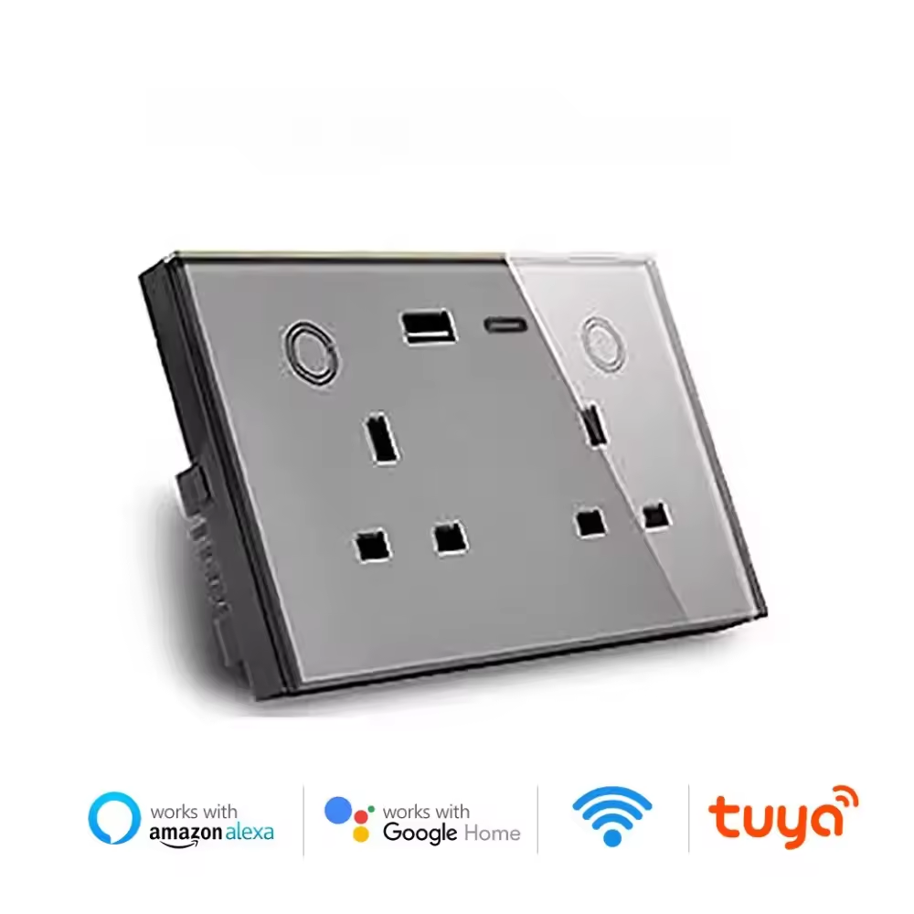 Melery  Smart WiFi Dual UK Socket Intelligent USB Type-C Touch Control Switch,Voice Controls Compatible with Alexa Google Home