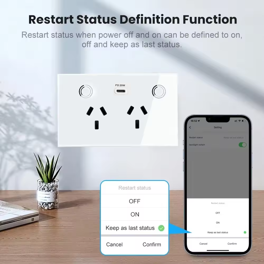 Melery Smart Wifi AU Argentina SAA Certificate Double Wall Socket Wireless Power Point Glass Panel Remote by Alexa Google Home Assistant-Melery