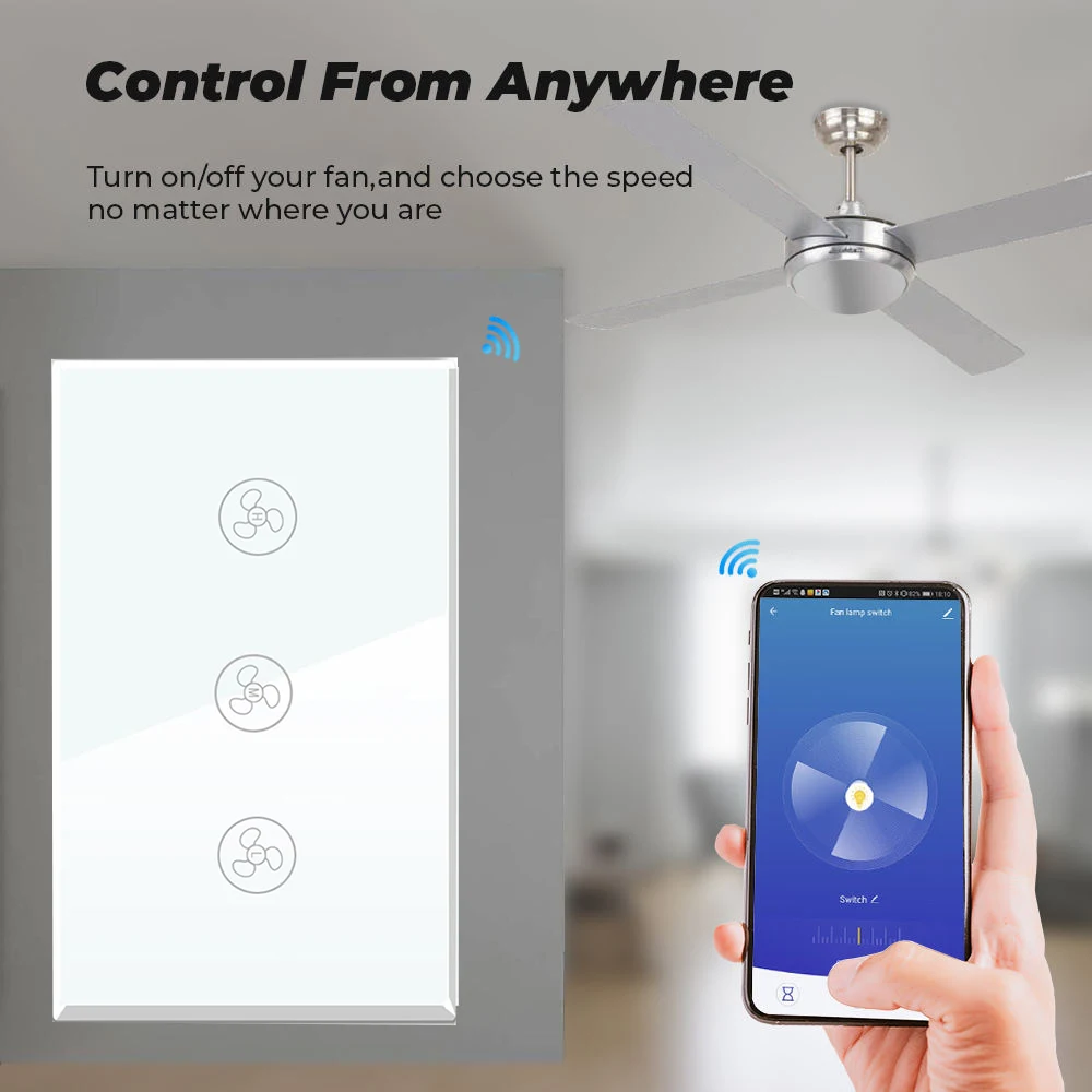 Melery Smart Fan Switch Speed Control Wifi Enabled Variable Ceiling Touch Glass Panel Remote by Alexa Dot Google Home Assistant-Melery