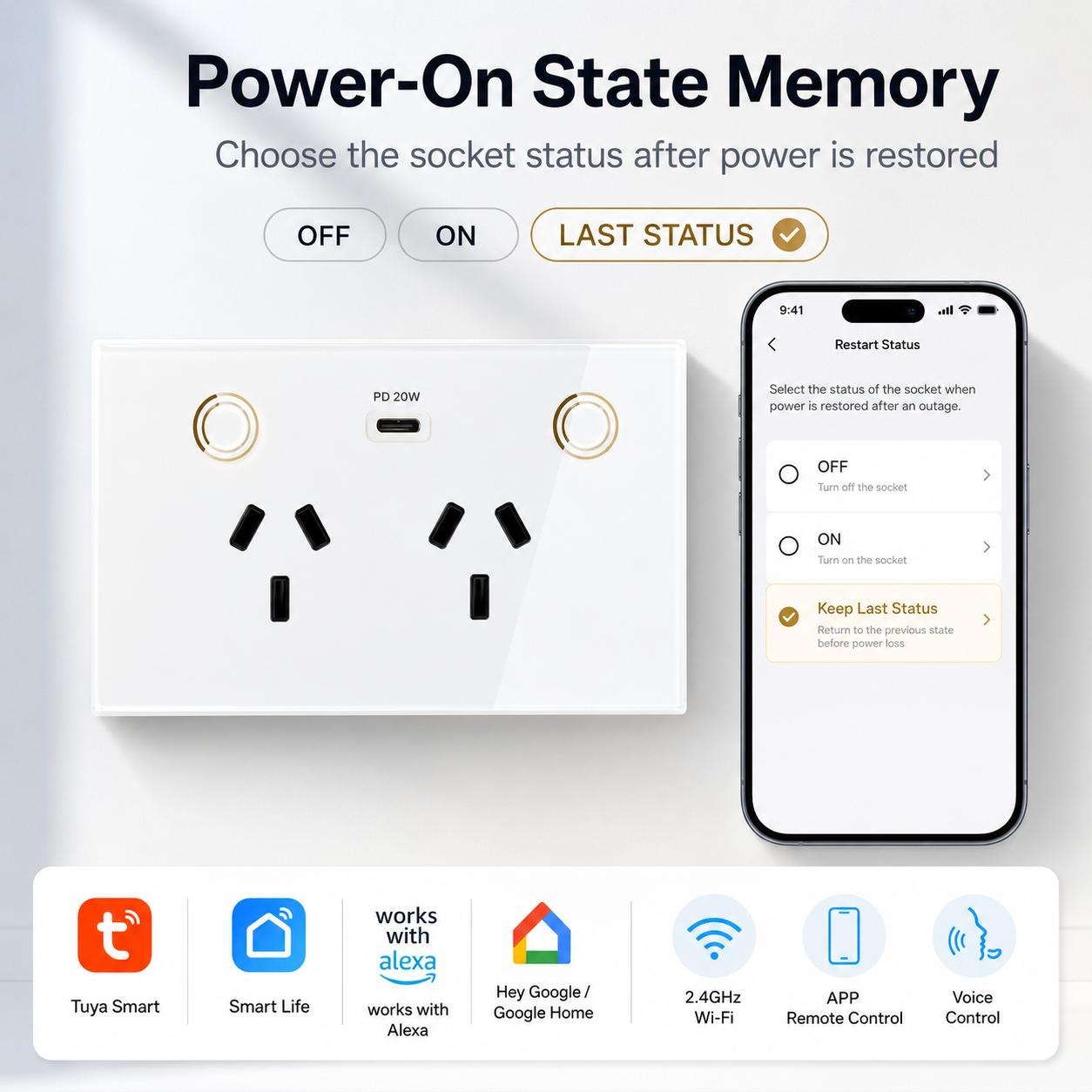 Melery Smart Zigbee AU Argentina SAA Certificate Double Wall Socket Wireless Power Point Glass Panel Remote by Alexa Google Home Assistant Hub Required