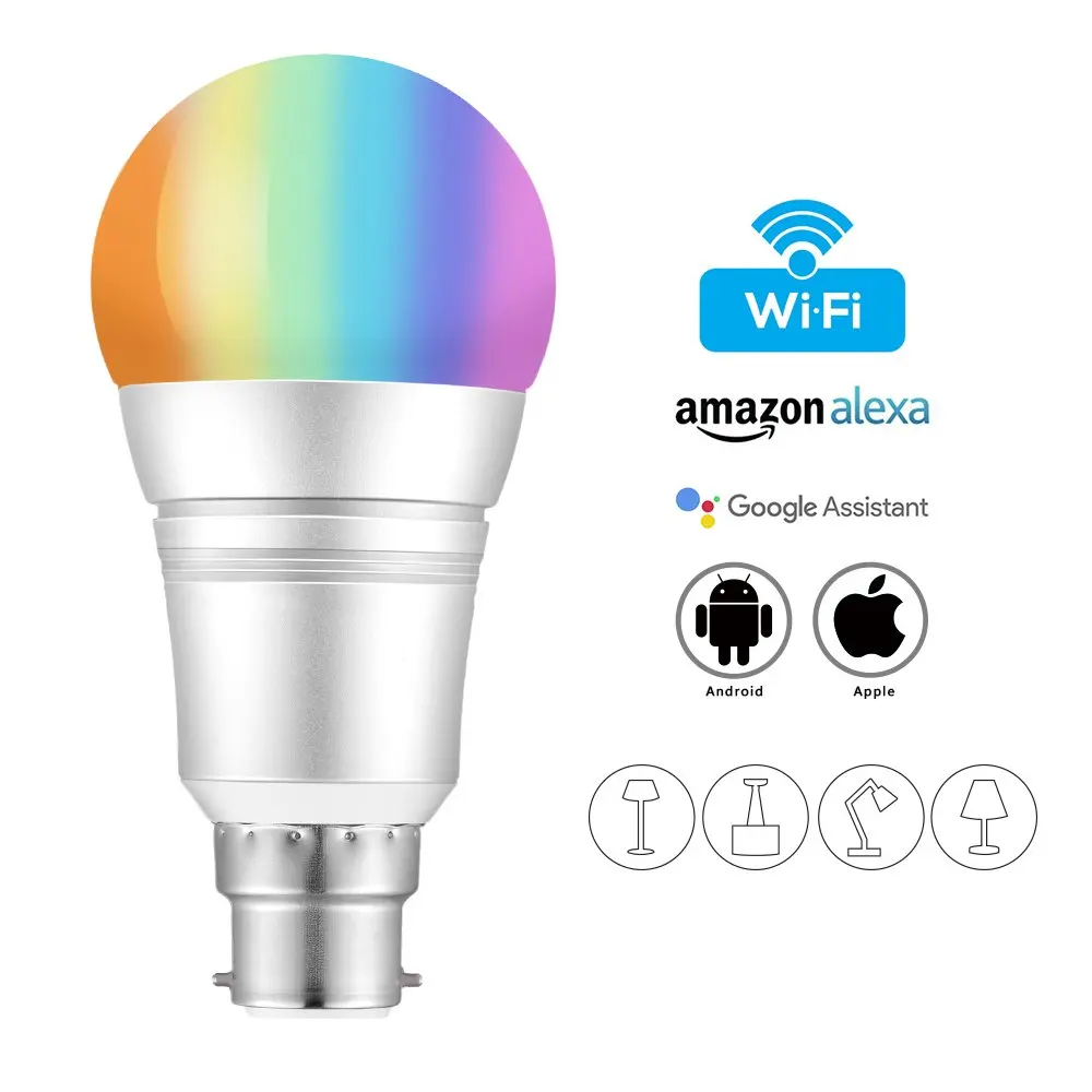 Melery B22 Wifi Smart Bulb Dimmable LED Ceiling Light 9W Bayonet 60W Equivalent RGB Warm Cold White Remote Control by Alexa Google Home-Melery