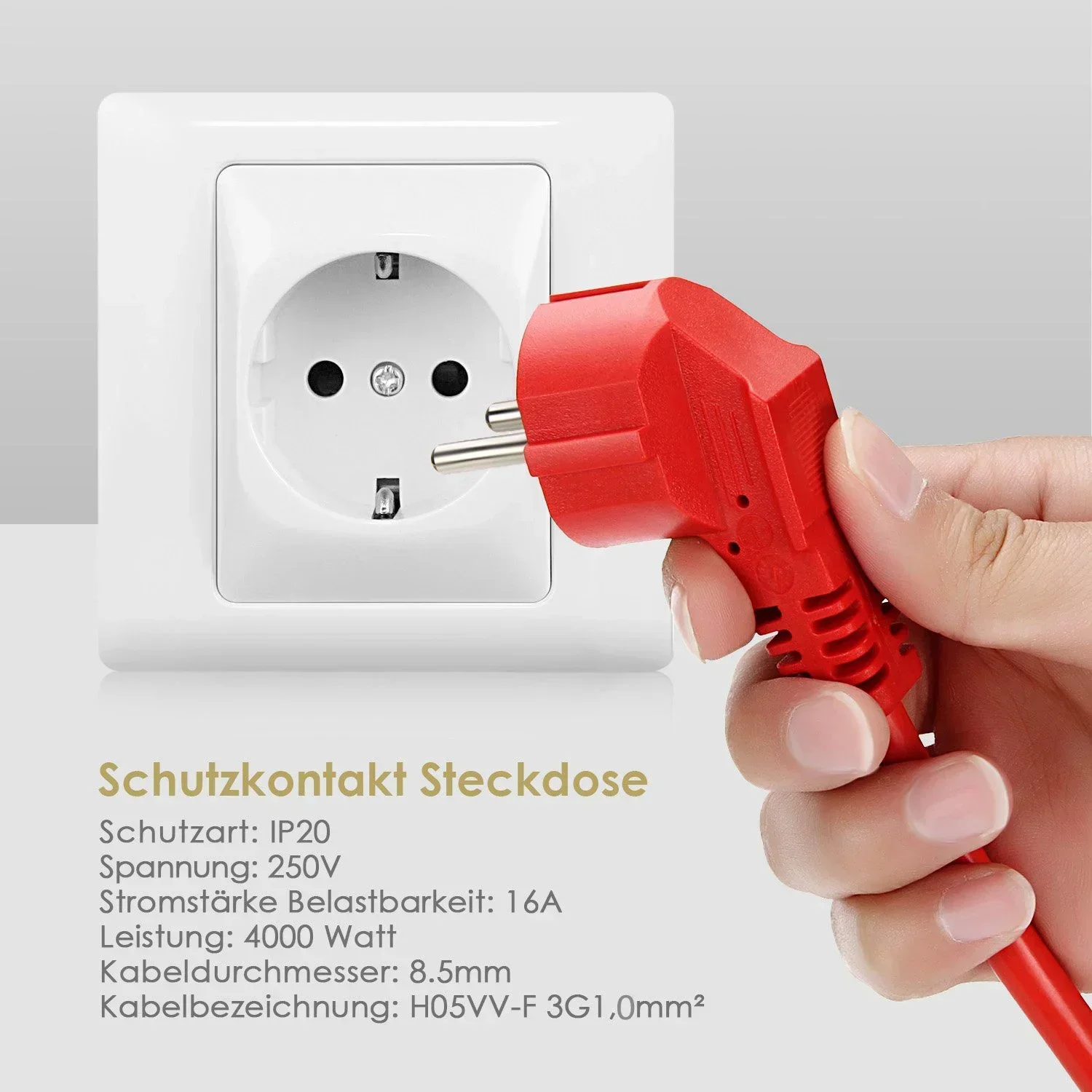 Melery  Power Strip Extension Cord 5/10m Cable 10A EU Outlets 2500w Electric Schuko Red Indoor Outdoor Plug Sockets Engineering-Melery