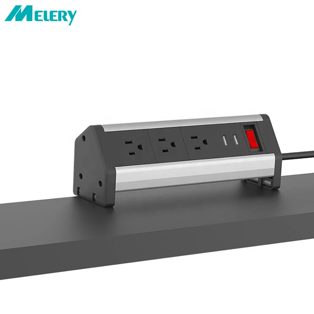 Melery  Stand Table Socket US Power Strip Clamp Electrical Plugs Outlets American 3 Ways USB Port for Cabinet Home Office Kitchen-Melery
