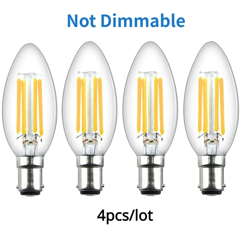 Melery LED Candle Filament Light Bulb B15 SBC Bayonet 4W Ba15d Vintage Warm White 2700K 40W Replacement Home Office Decorative Dimmable or not 4PACK-Melery