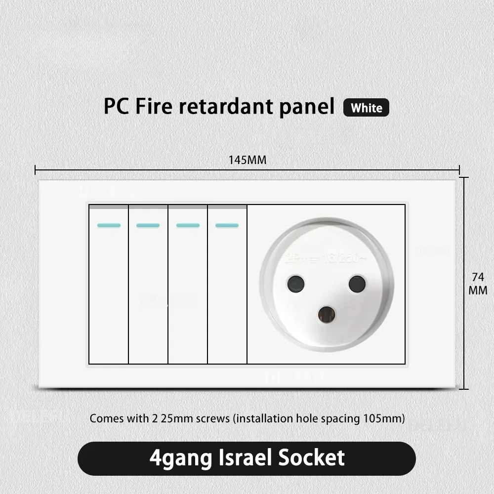 Melery Flame Retardant SC31 Panel 145mm White Israel Standard USB TypeC Fast Charging Wall Socket Switch TV Tel CAT5 CAT6-Melery