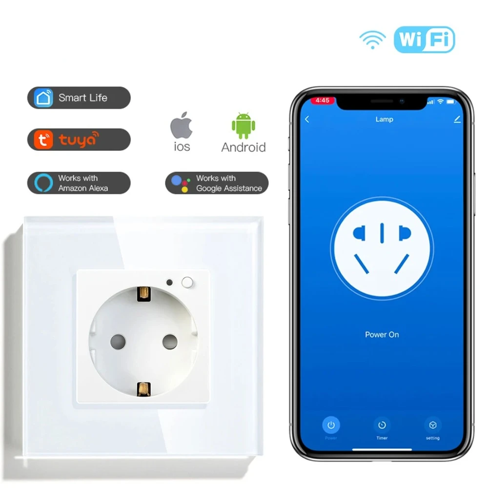 Melery  Wifi Smart Wall Socket EU Electrical Plug Outlet 86mm Power Monitor Tuya APP Remote Wireless Control by Alexa Google Home-Melery