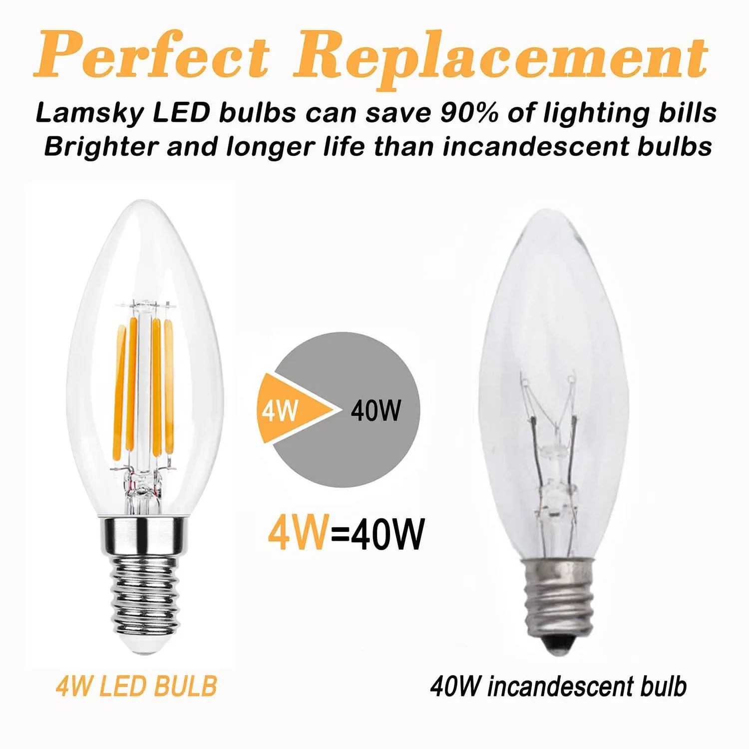 Melery E12 LED Bulb C35 Candle Chandelier Light 4W Equivalent 40W Warm White 2700K Daylight 6500K Edison Screw Lamp Clear Galss 12Pack-Melery