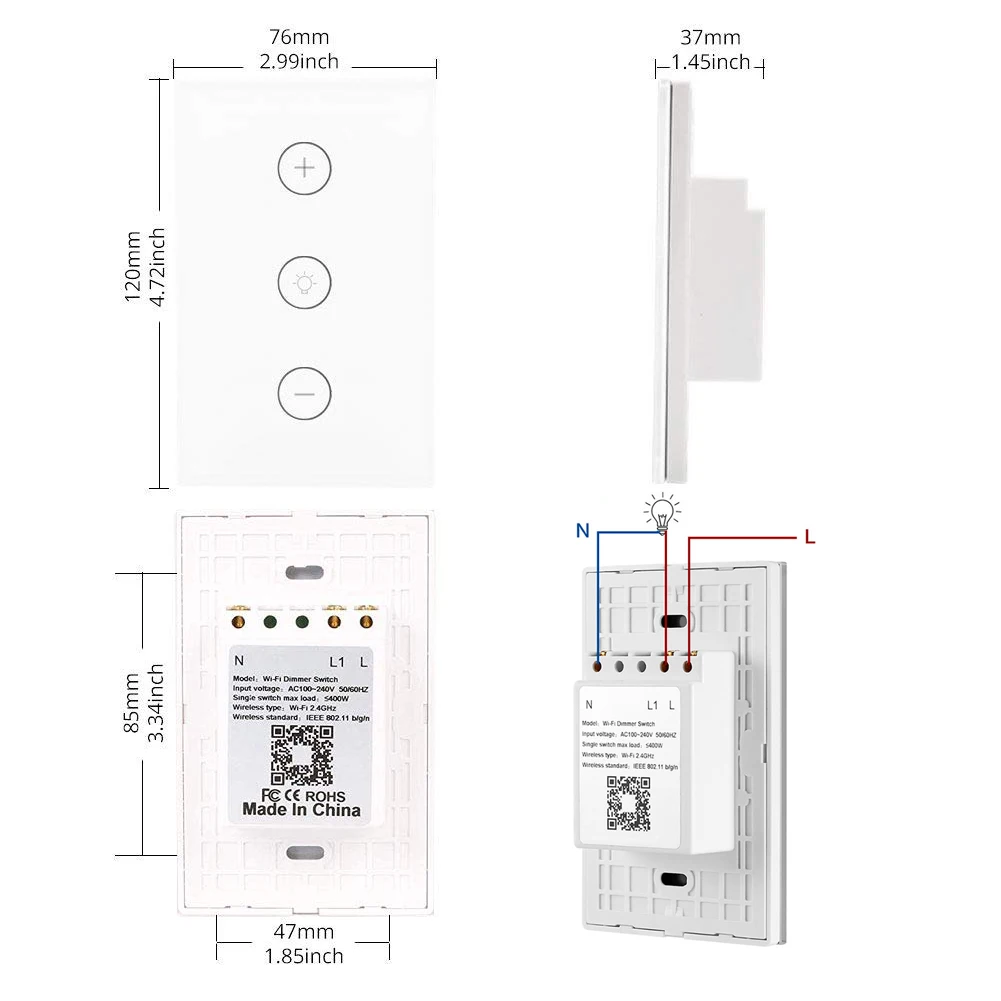 Smart WiFi Dimmer Light Switch Glass Touch Panel Wireless Remote Timing Function Control Work with Alexa Google Home Assistant-Melery
