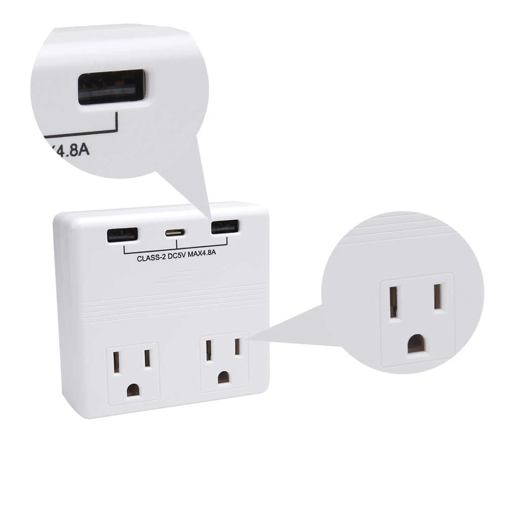 Melery Power Plug US Wall Sockets 2 way Outlet Dual USB C Type-C Charger 4.8A Fast Quick Charge Travel Adapter for Home Office Hotel-Melery
