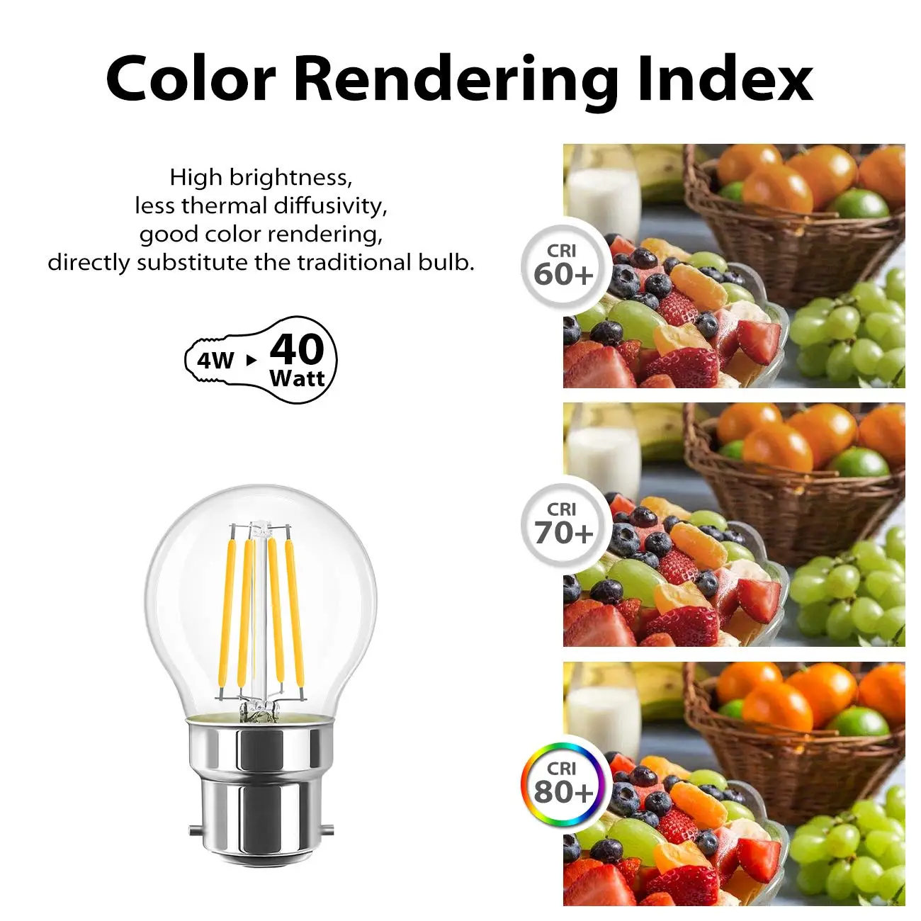 Melery B22 Filament LED Light Bulb 4W Incandescent Bayonet Lamp G45 2700K Warm White Replacement 40W Rustic Clear Energy Class A+ 6PACK-Melery