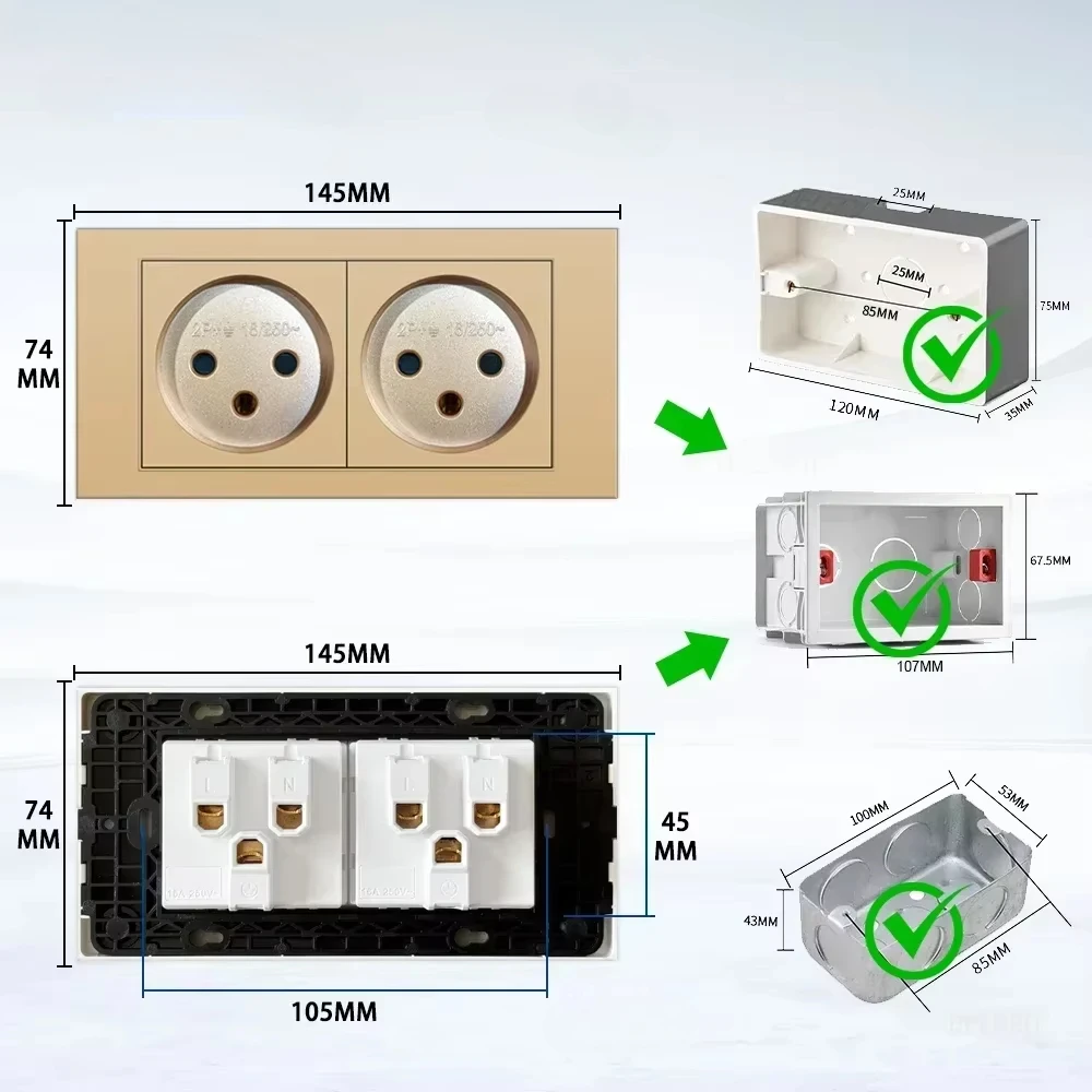 Melery Flame Retardant SC31 Panel 145mm Gold Israel Standard USB TypeC Fast Charging Wall Socket Switch TV Tel CAT5 CAT6-Melery
