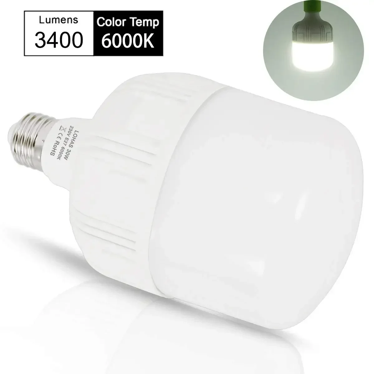 Melery E27 LED Light Bulb 250-300W HID/MH Equivalent 30W Commercial Retrofit T80 Lamp 3400 Lumens Daylight 6000K for Indoor Bedroom-Melery