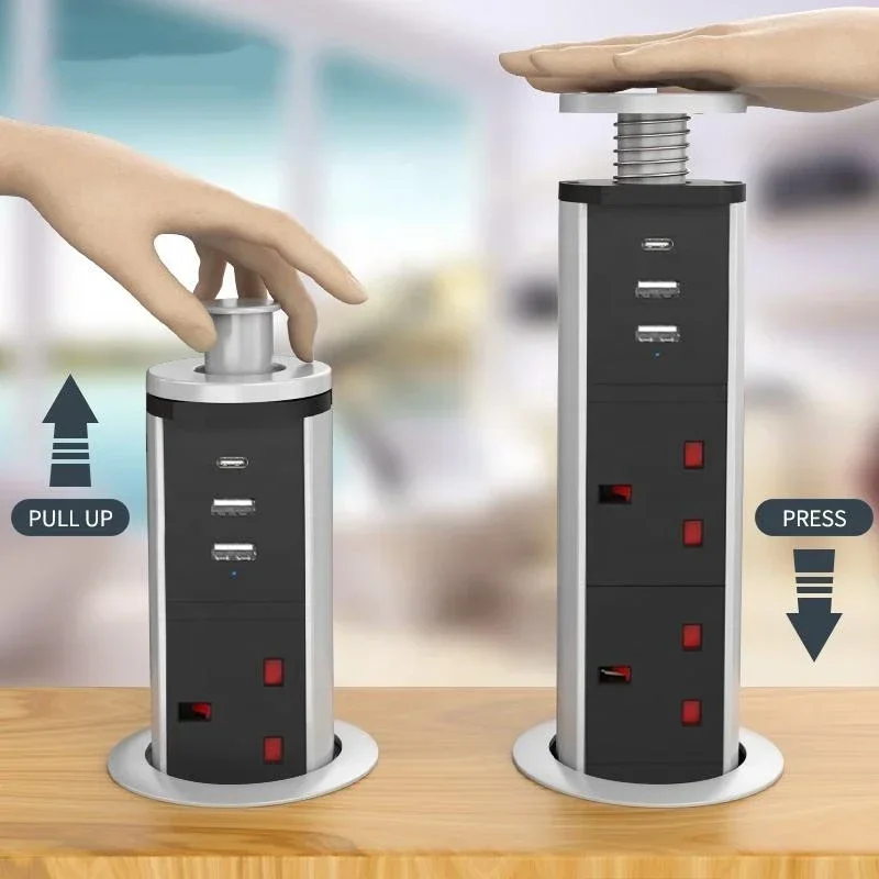 Melery  UK Pop Up Socket Hidden Table Electrical Plug USB Type-C Power Strips Wired Extension for Home Desk Office Kitchen-Melery