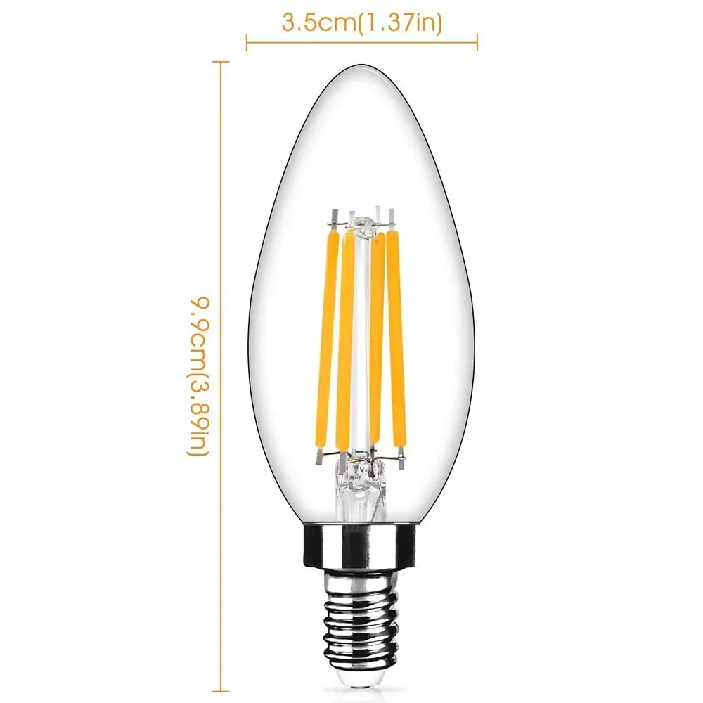 Melery E12 LED Bulb C35 Candle Chandelier Light 4W Equivalent 40W Warm White 2700K Daylight 6500K Edison Screw Lamp Clear Galss 12Pack-Melery