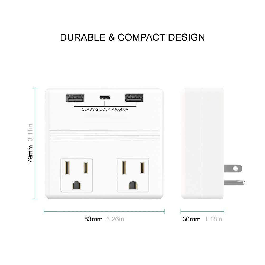 Melery Power Plug US Wall Sockets 2 way Outlet Dual USB C Type-C Charger 4.8A Fast Quick Charge Travel Adapter for Home Office Hotel-Melery