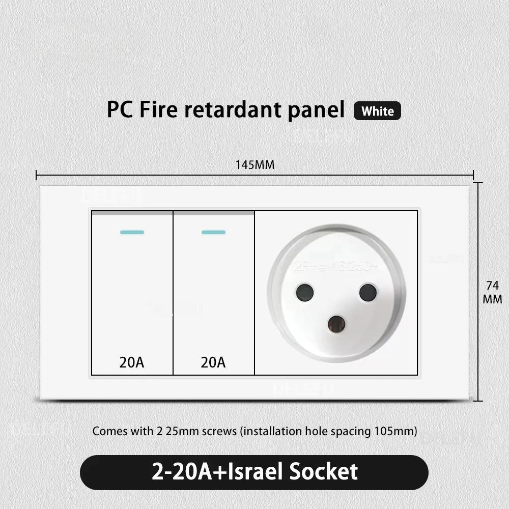 Melery Flame Retardant SC31 Panel 145mm White Israel Standard USB TypeC Fast Charging Wall Socket Switch TV Tel CAT5 CAT6-Melery