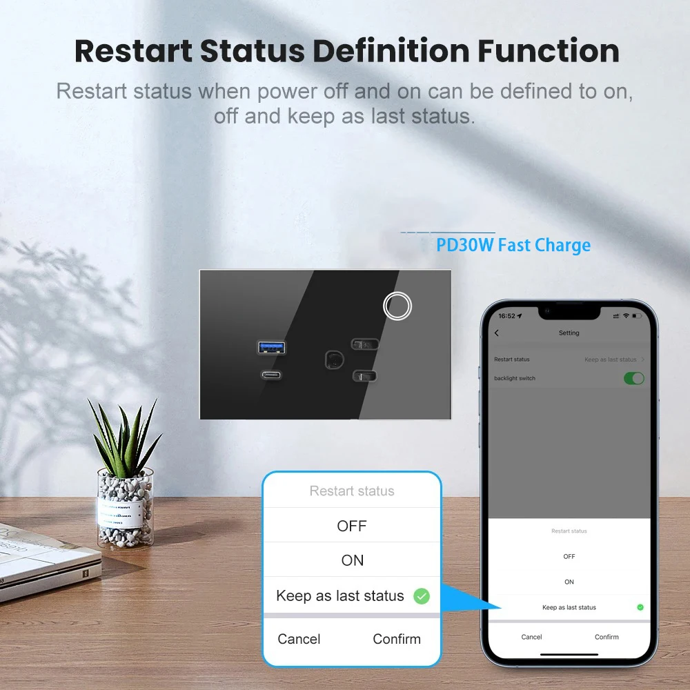 Melery Wall Socket US Plug Outlet WIFI Smart Tuya USB Type-C PD 30W 15A Power Touch Wireless Remote by Alexa Google Home Kitchen-Melery