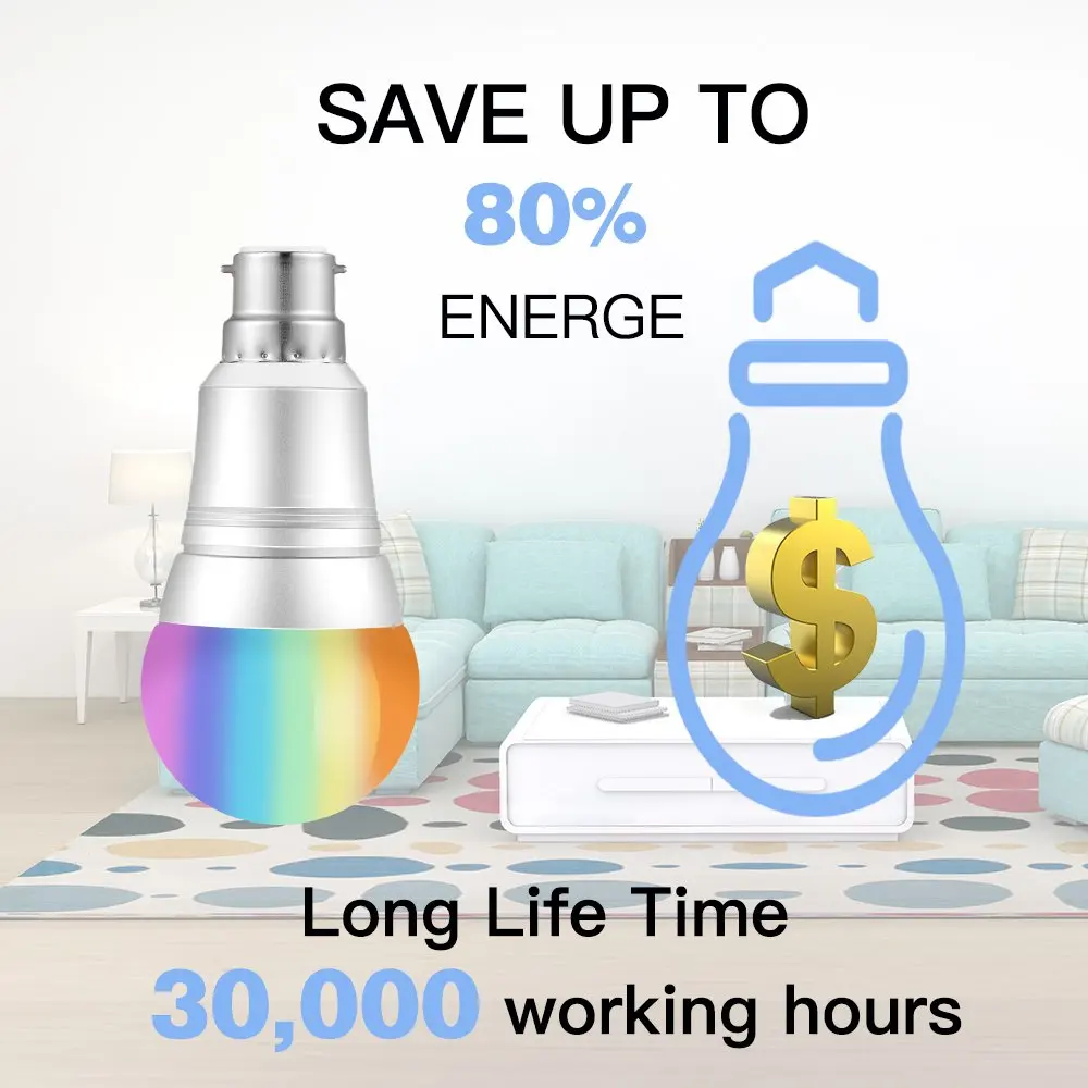 Melery B22 Wifi Smart Bulb Dimmable LED Ceiling Light 9W Bayonet 60W Equivalent RGB Warm Cold White Remote Control by Alexa Google Home-Melery