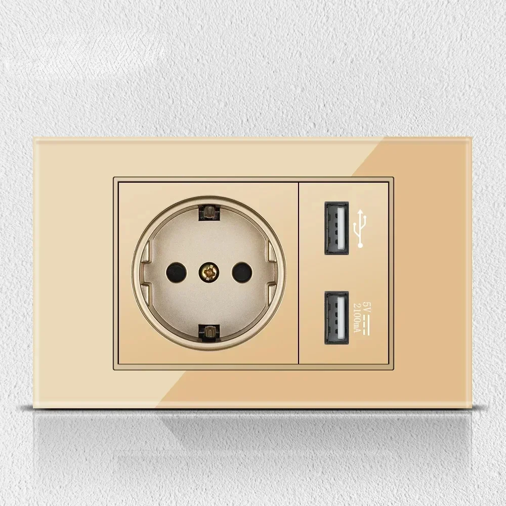 Melery Italy Chile Tempered Gold Glass Home Office EU Korean Outlet USB TypeC Korea Wall Socket Light Pressure Switch Electrical-Melery