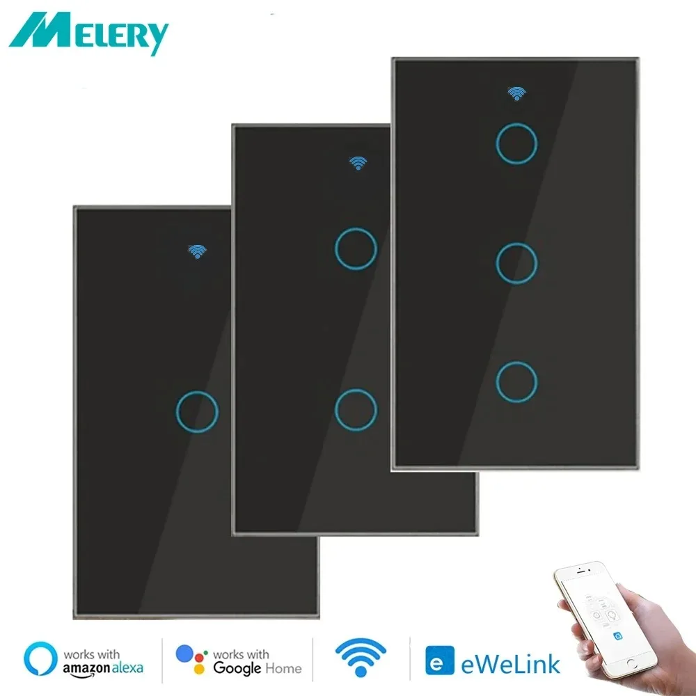 Melery Light Wall Switch Wifi EWelink Smart Bluetooth Touch Sensor Glass Panel Voice Remote Control Alexa Dot Google Home App-Melery