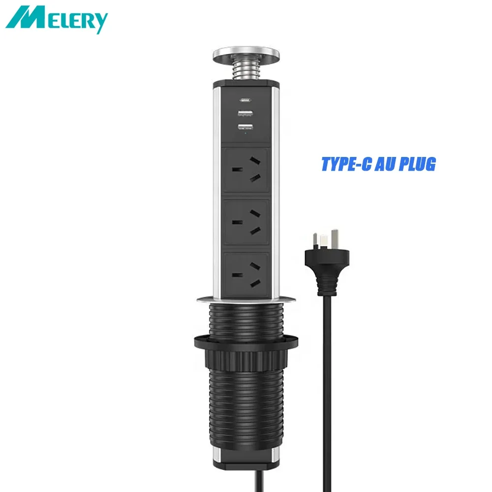 Melery  Pull Up Australia Type-C Socket Power Strip Electrical AU Plug Outlet 1.8m Ext Cord Desktop Hidden Kitchen Office Home-Melery