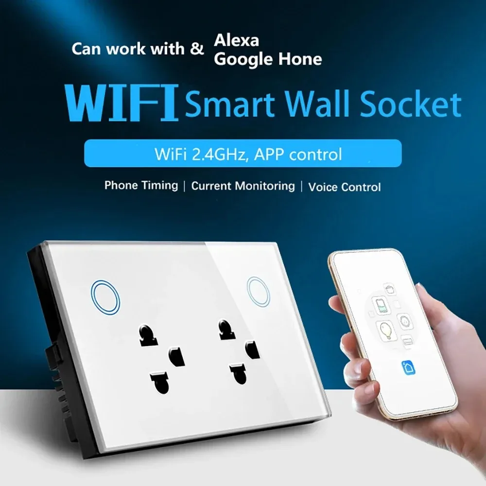 Melery  WIFI Smart Life Tuya US Socket Touch Glass Panel Thailand Double Outlet Voice Remote Control by APP Alexa Google Home-Melery