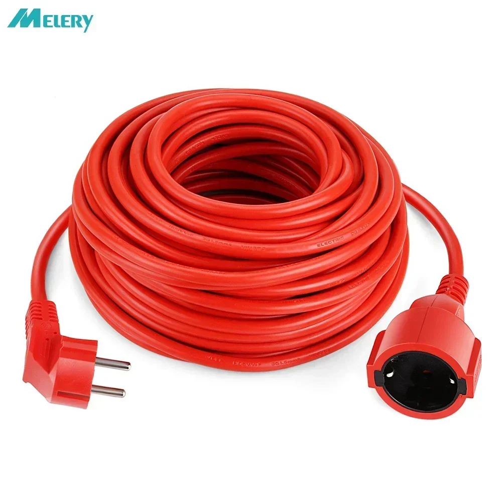 Melery  Power Strip Extension Cord 5/10m Cable 10A EU Outlets 2500w Electric Schuko Red Indoor Outdoor Plug Sockets Engineering-Melery