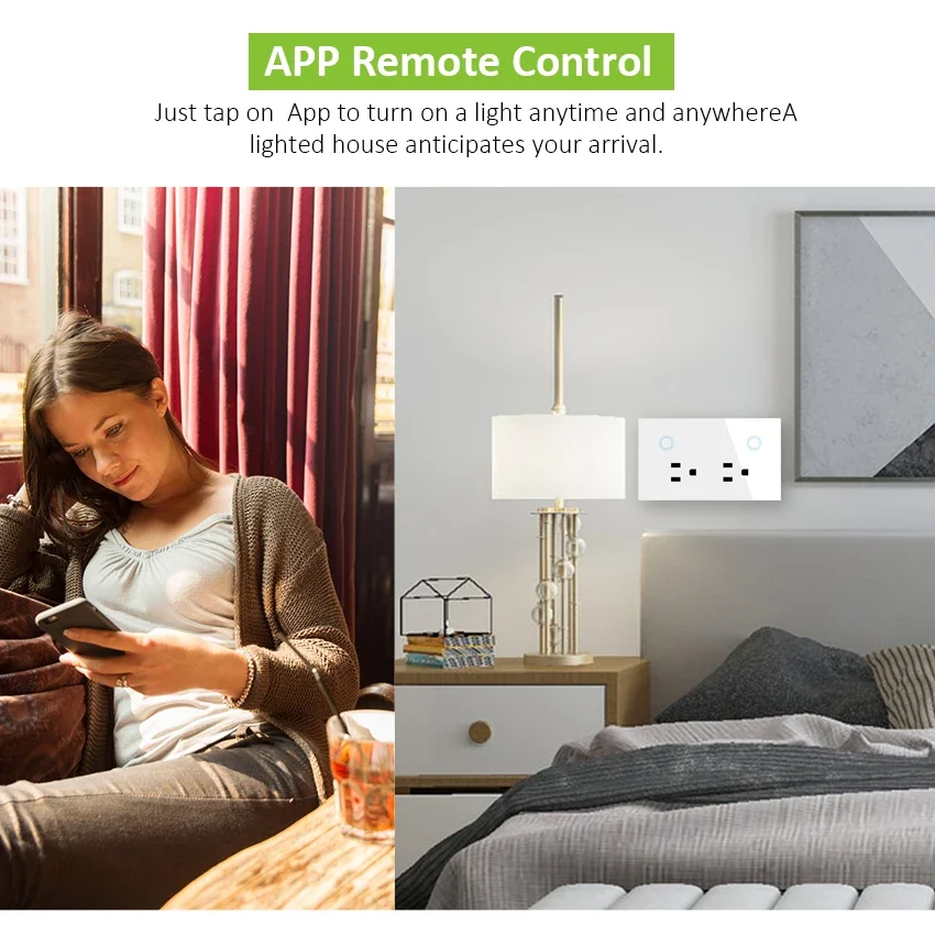 WIFI Smart Wall Socket US Electrical Plug Outlet 10A Power Touch Switch Wireless Remote Work with Alexa Google Home Kitchen-Melery